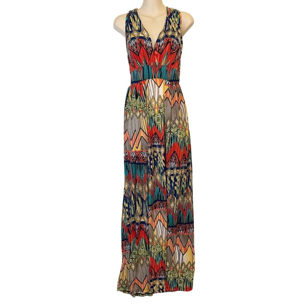 Maxi Dress Boho Print Sleeveless V-Neck Medium Privately Privileged 2 Sexy Slits